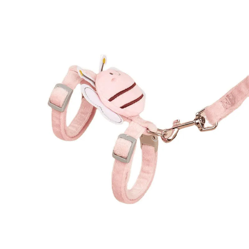 Adjustable bee-shaped cat lead with extendable rope in blue, pink, or yellow colours