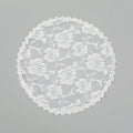 Round white wedding veil headpiece with floral design measuring 30cm in diameter