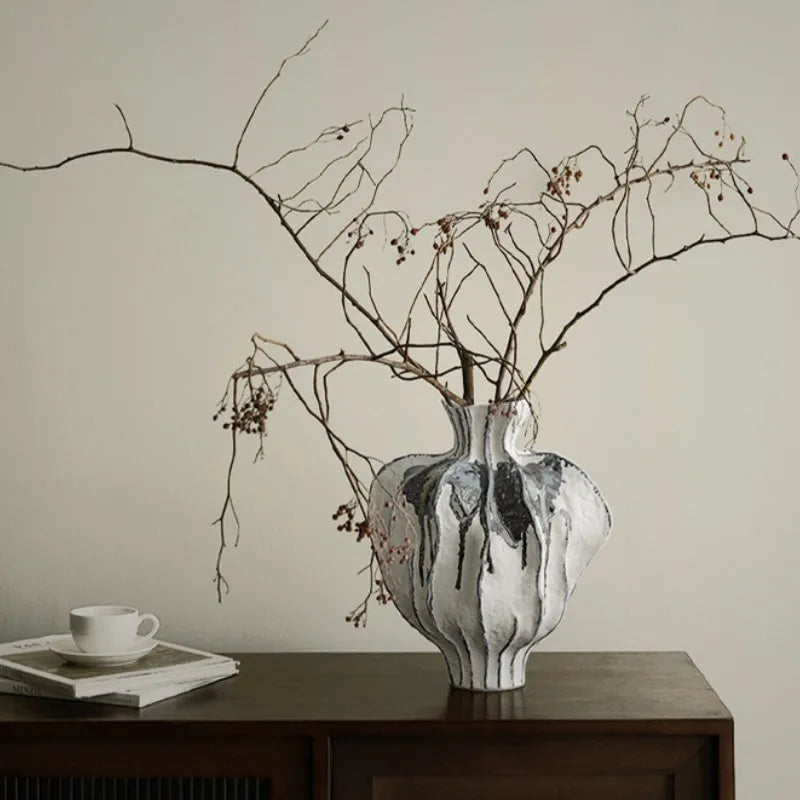 Handmade celadon ceramic vase with glass finish in modern simplicity style