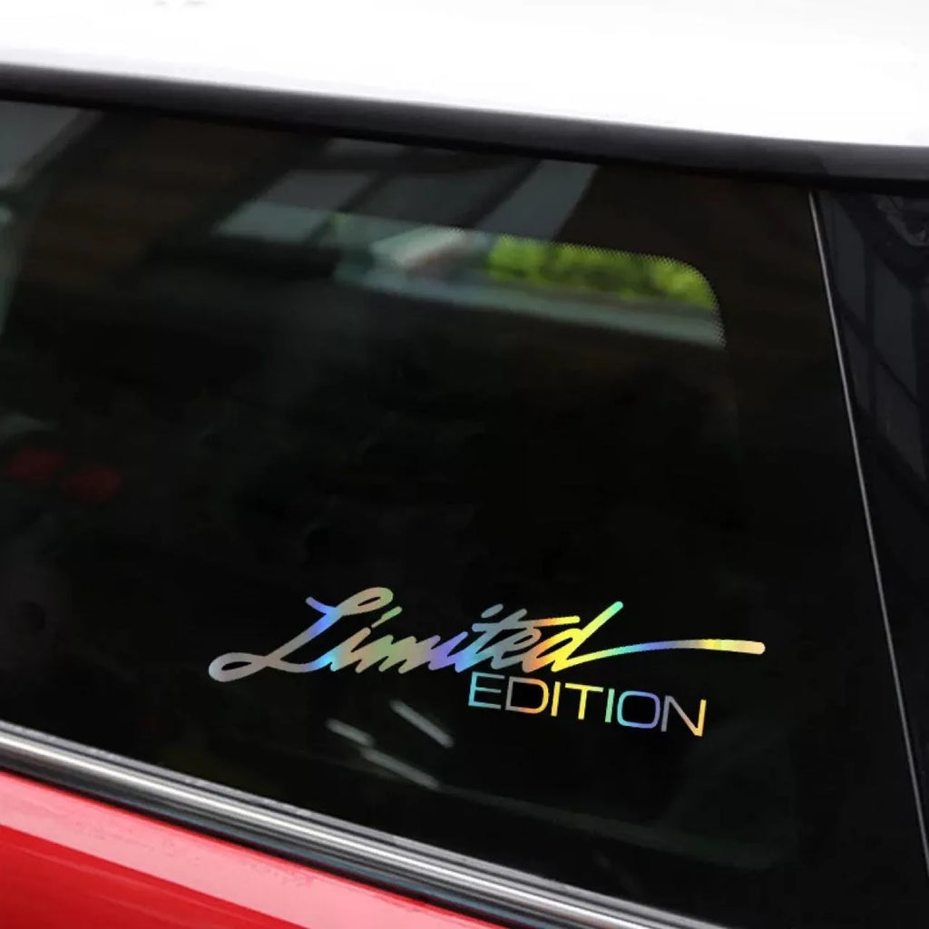 Black laser reflective car sticker with text design on PET material for vehicle visibility enhancement