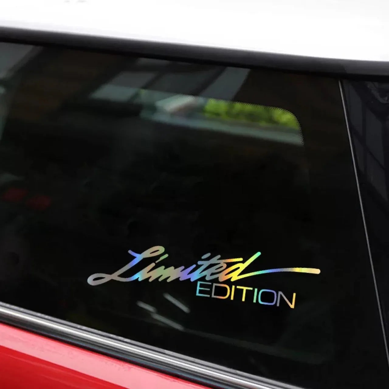 Black laser reflective car sticker with text design on PET material for vehicle visibility enhancement