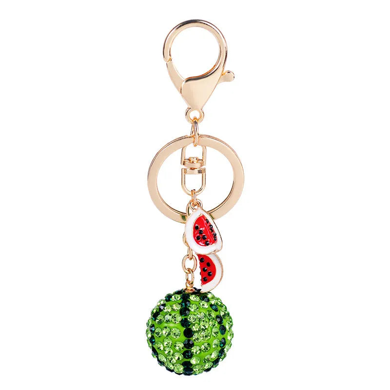 Green watermelon-shaped zinc alloy keychain measuring 12cm with textured surface details