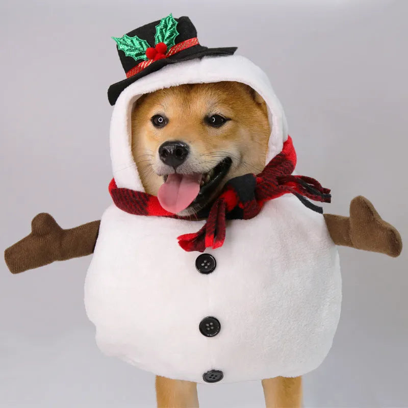 Christmas snowman costume for dogs and cats in polyester fabric with sizes S M L XL