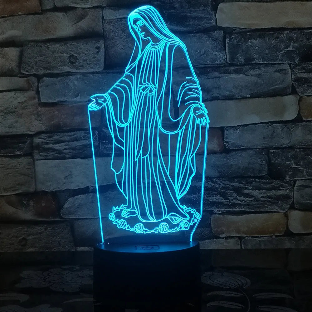 3D LED night light with colourful changing light and laser-engraved acrylic plate on an ABS base.