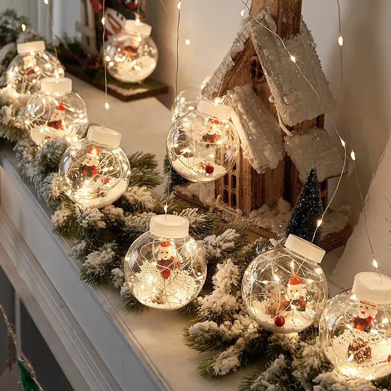 10-piece LED Christmas curtain lamp set with snowman and wishing ball designs