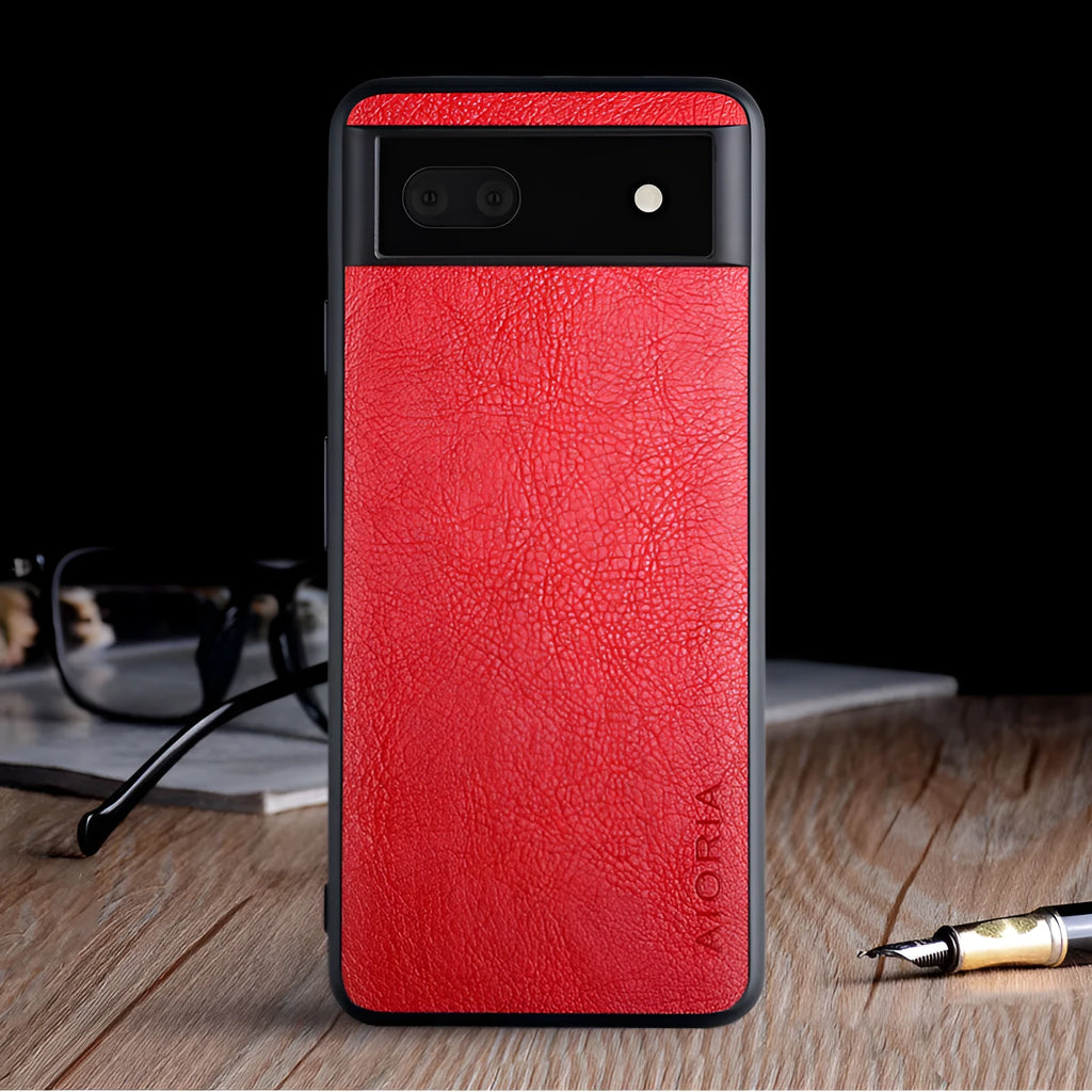 Google Pixel 6 phone case in brown with a lychee skin texture and business style design.