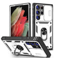 S24 Ultra phone case in black with sliding window bracket and drop-resistant PC cover