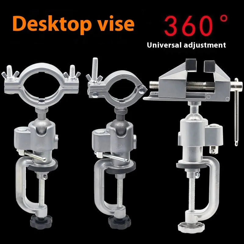 360 rotating vise with tungsten steel construction and clamp-on bracket for bench mounting