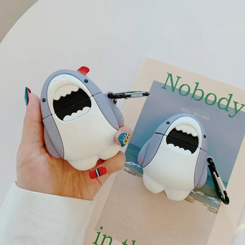 Silicone protective cover for AirPods 1 and 2 with shark-fin design showing textured surface
