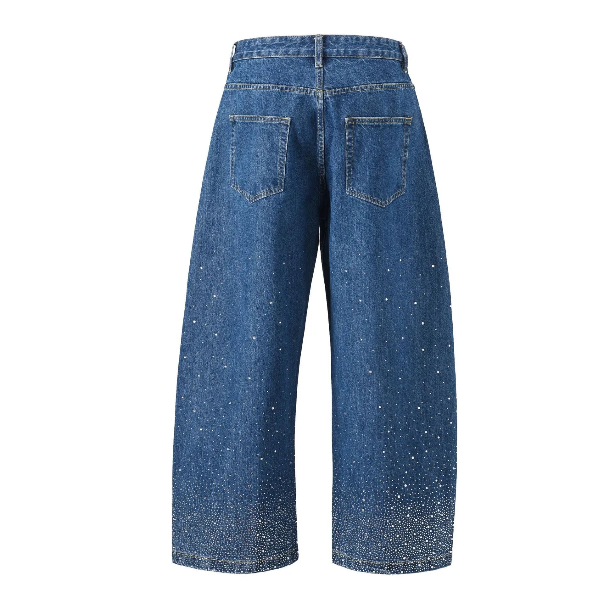 Blue and black loose-fitting wide-leg trousers in European/American sizes 30-36