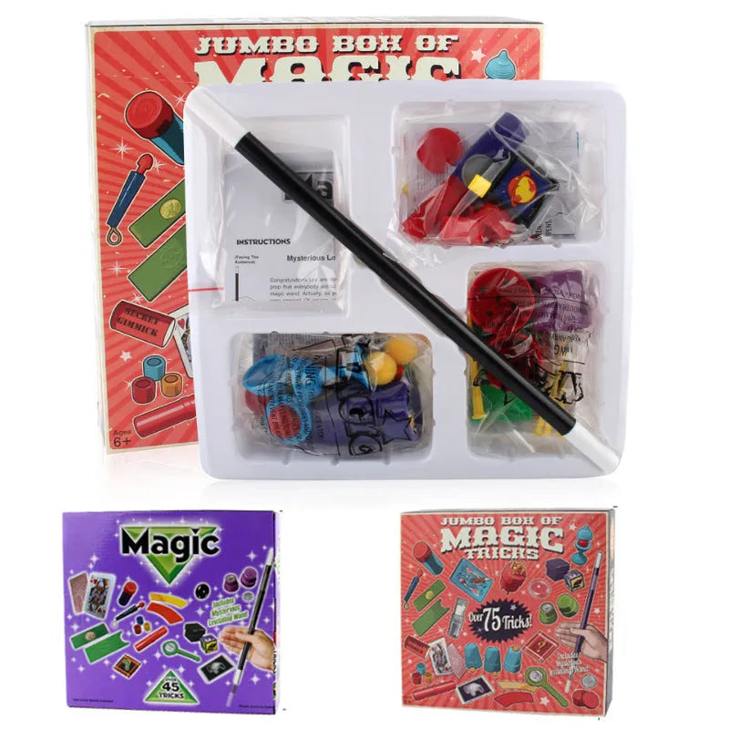 Purple and Red plastic magic toy prop set for children aged 3-7 in carton box