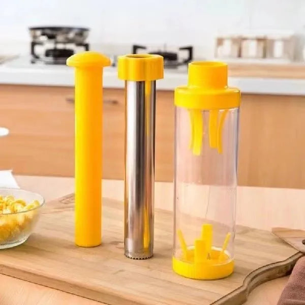Yellow cylindrical corn stripper kitchen tool with 27cm height