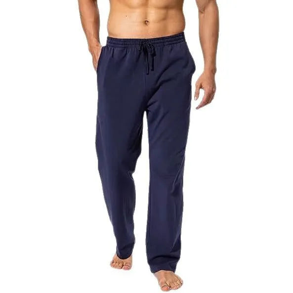 Men's loose-fitting grey casual trousers made from quick-drying polyester fabric.