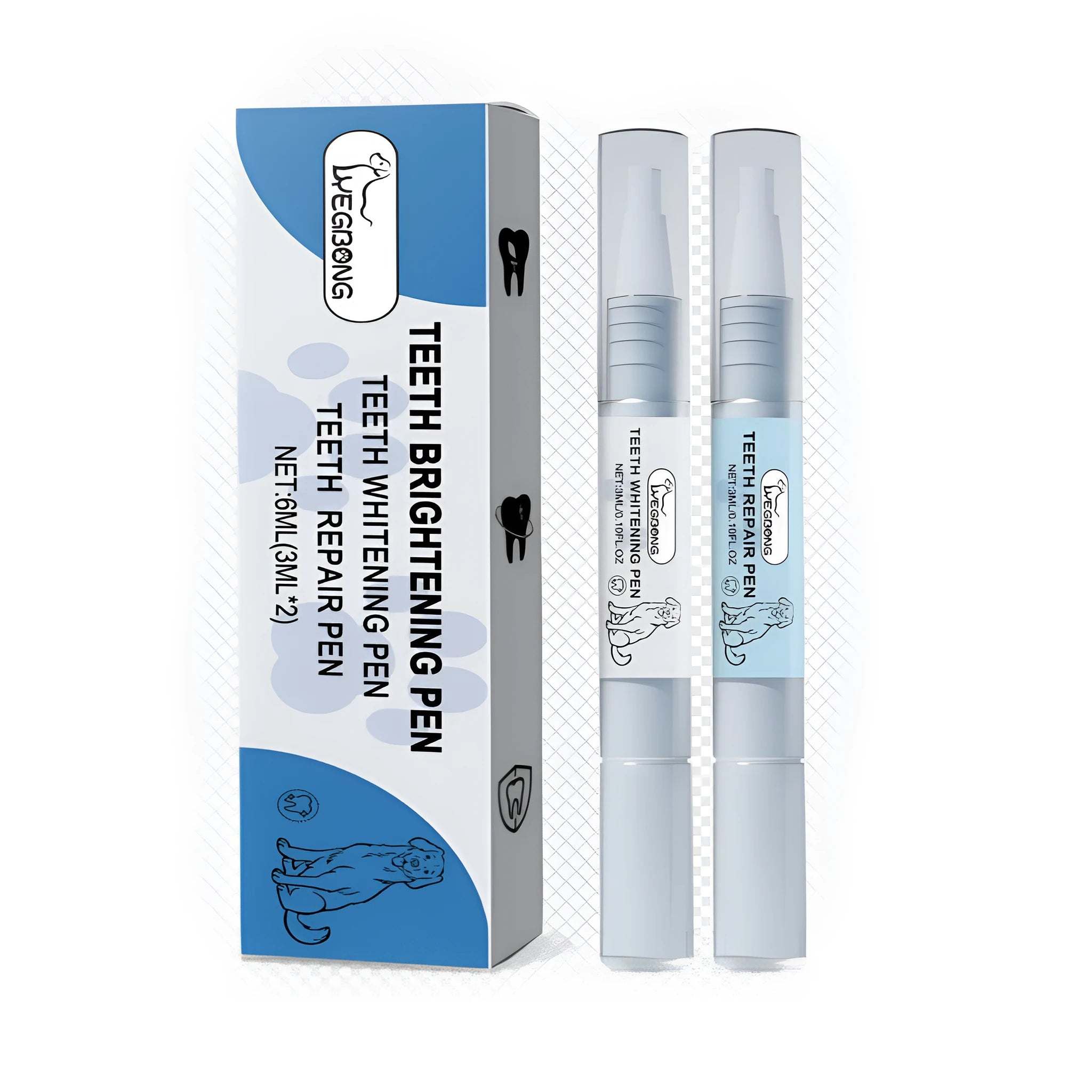 YEGBONG pet teeth brightening pen and repair pen set for dogs and cats on a white background.