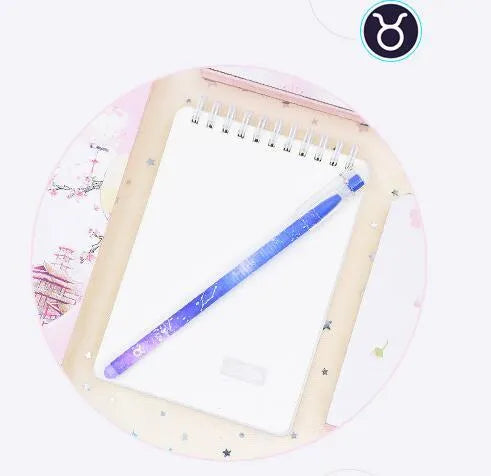 Box containing 12 constellation-themed plastic gel pens with quick-drying ink