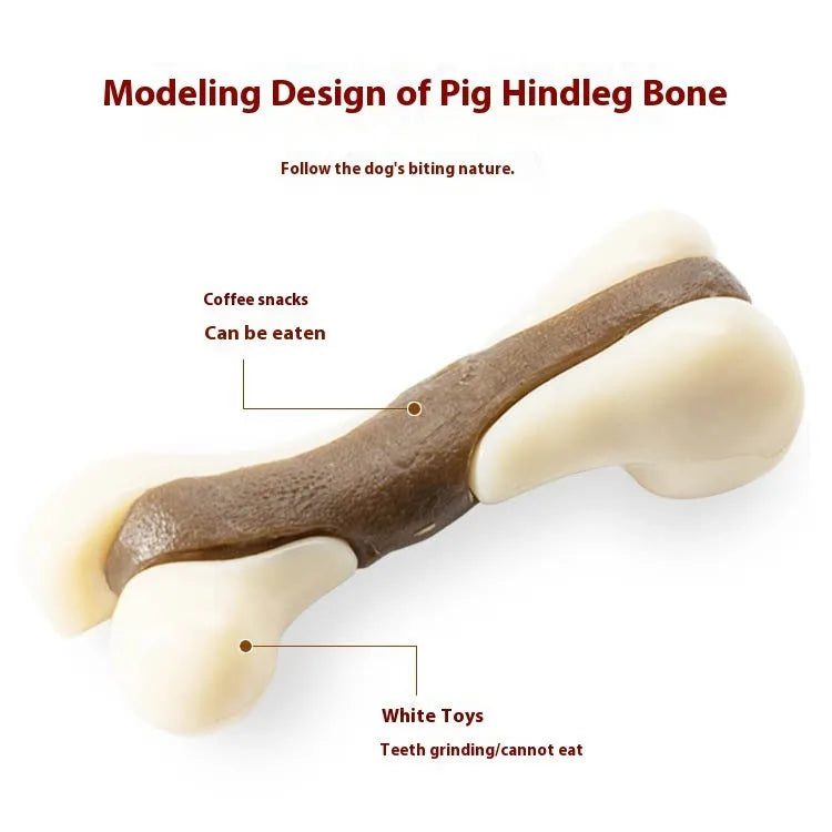 Cowhide and nylon bone grinding rod dog chewing toy shown in small and large size options