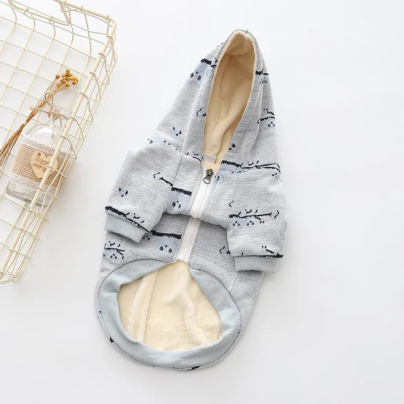 Blue dog sweater coat with zipper front closure in casual cotton pet clothing style