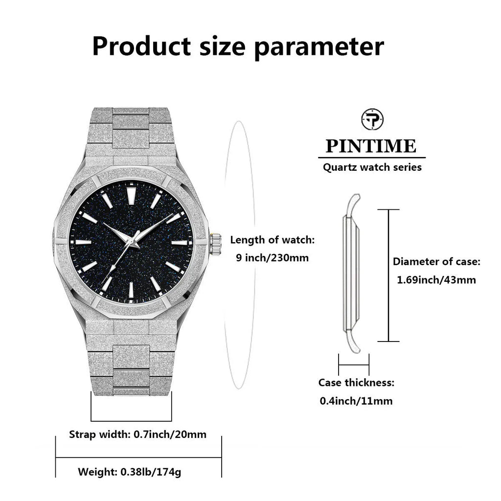 Men's business watch with stainless steel case, luminous hands, and frosted finish in silver colour