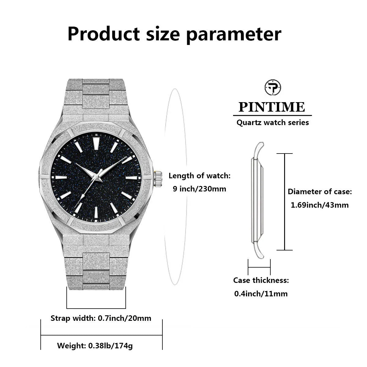 Men's business watch with stainless steel case, luminous hands, and frosted finish in silver colour