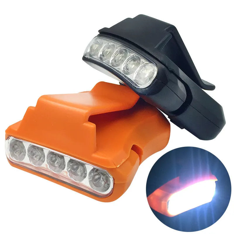 5 LED cap brim clip lamp in black or orange, 5x4.5cm, 22.4g, with 2032 button battery