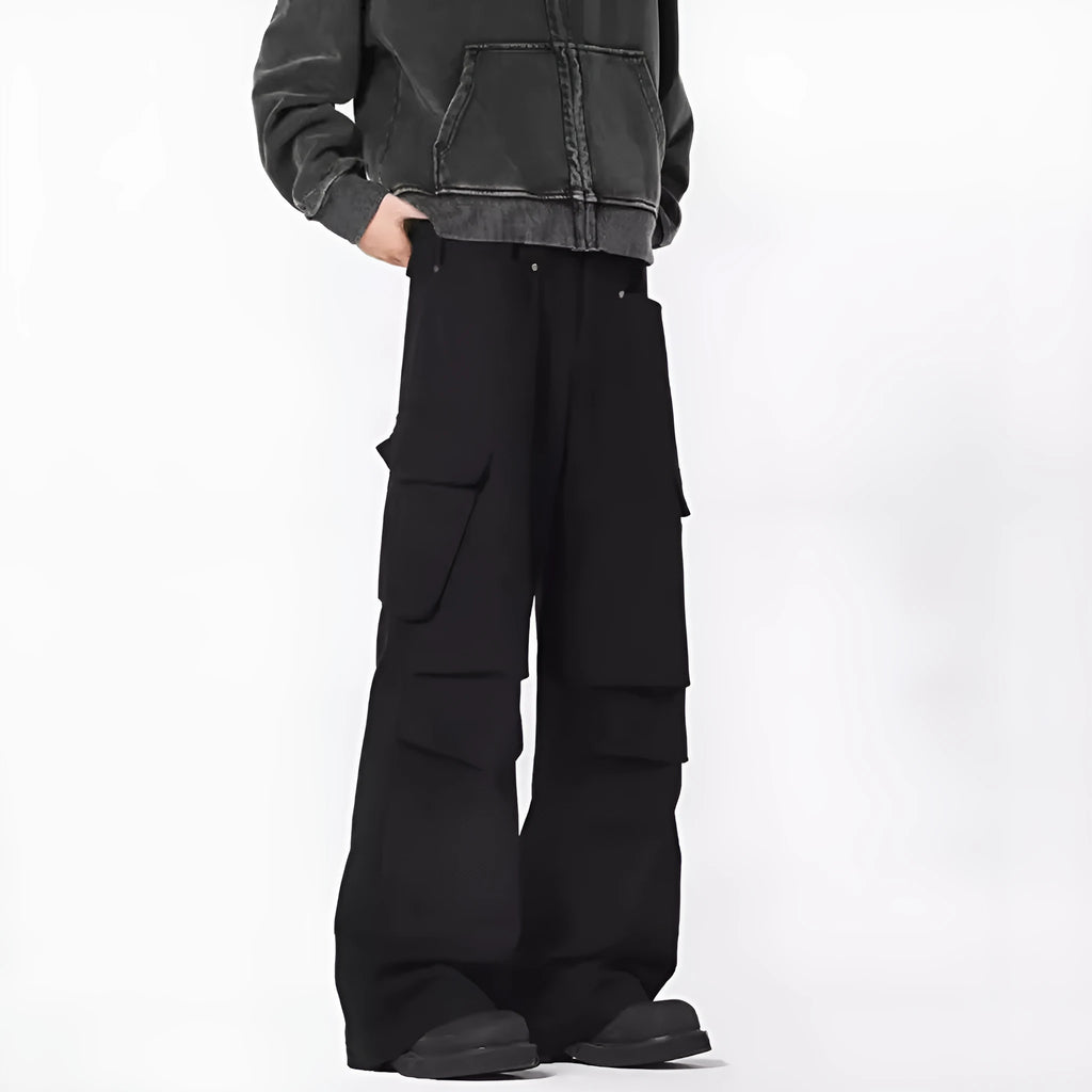 Men's straight leg casual trousers in retro high street style with cardigan button opening