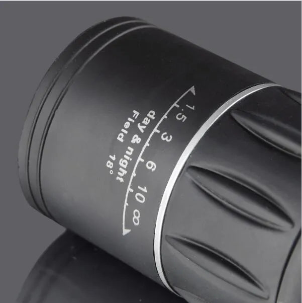 Black 16x52 high-power monocular with enhanced green film HD optics and waterproof construction