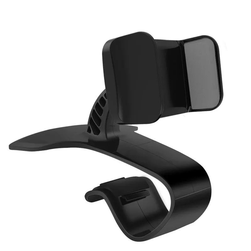 Dashboard car phone holder with black silicone grip mounted on vehicle dashboard edge