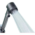 Portable shower head with adjustable settings for spray, massage, and rain functions, made from ABS material.