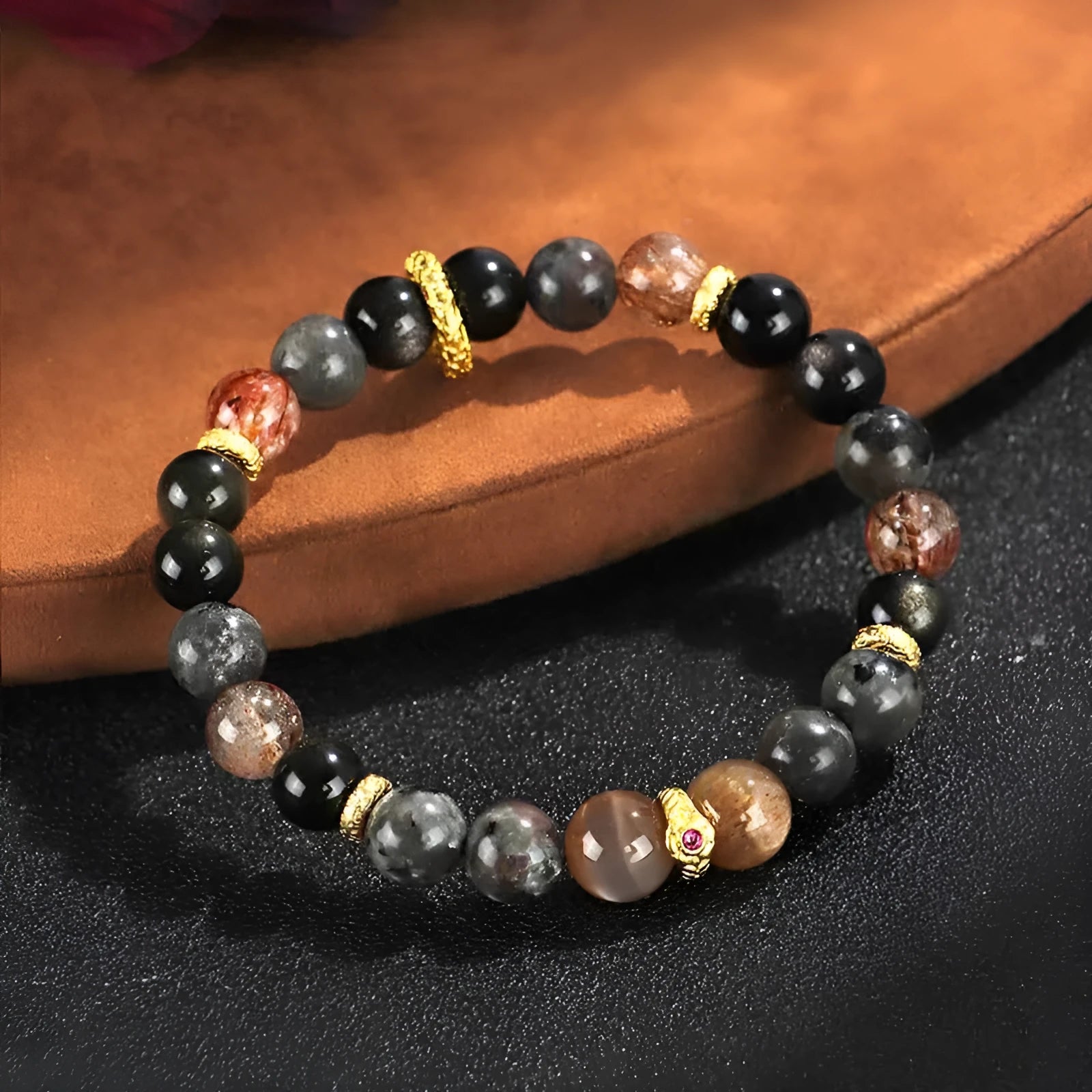 Black Sunstone flame stone same bracelet manual craftsmanship unisex couple design