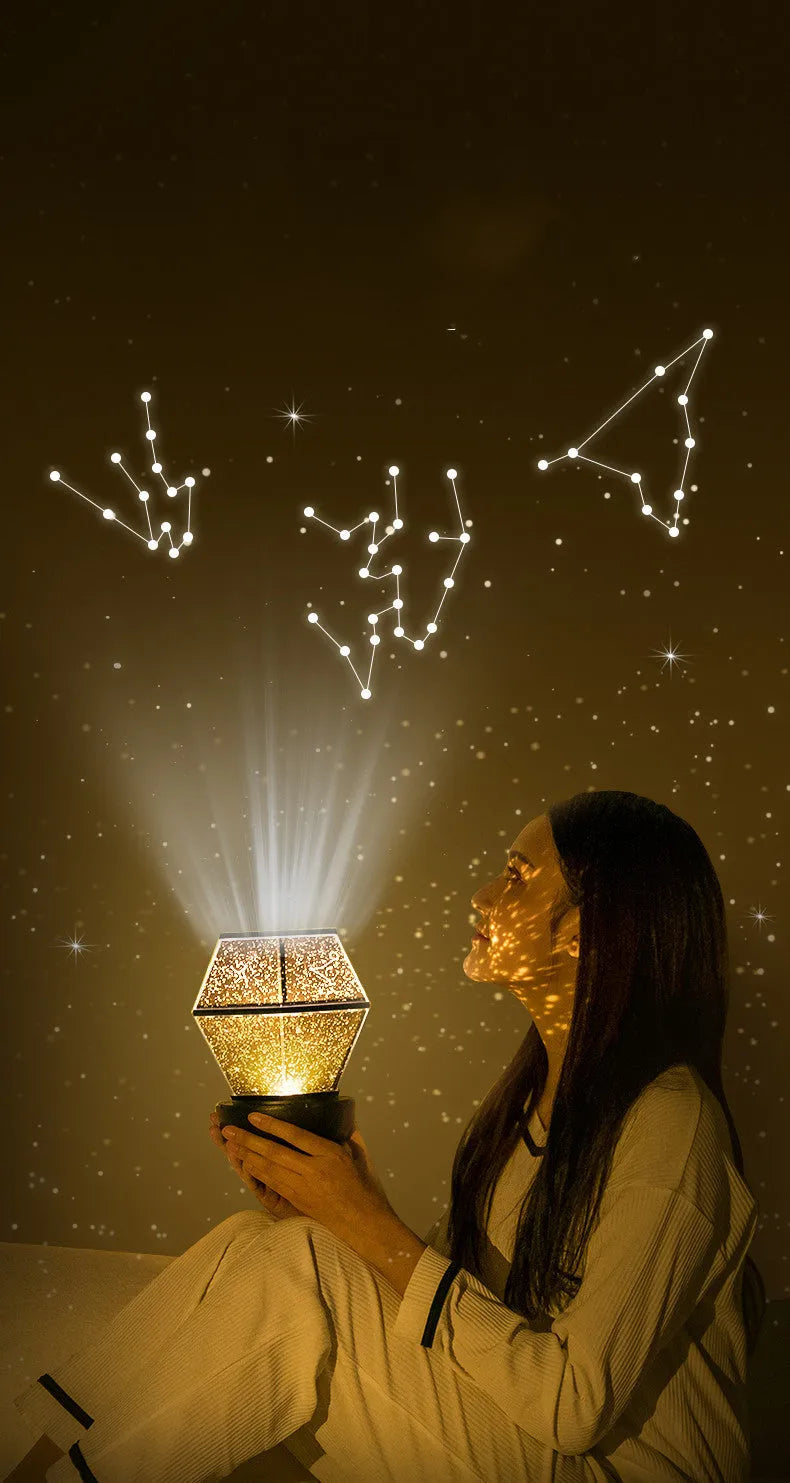 Children's rotating stars night light projecting blue star patterns on ceiling with 15cm diameter white plastic housing