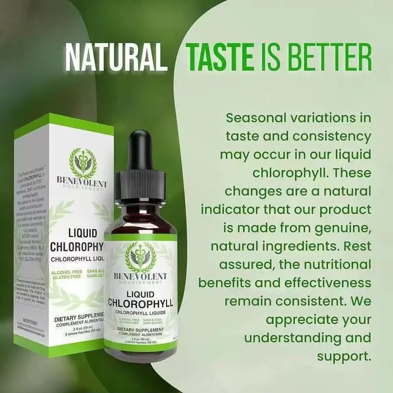 60ml glass dropper bottle of liquid chlorophyll drops with integrated 1ml measuring dropper