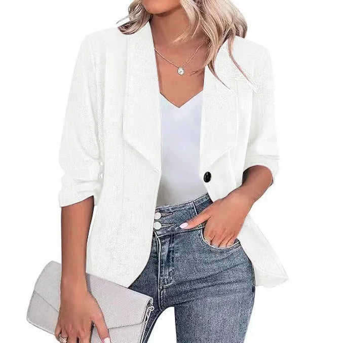Slim fit polyester cardigan jacket in black, white or wine red with long sleeves
