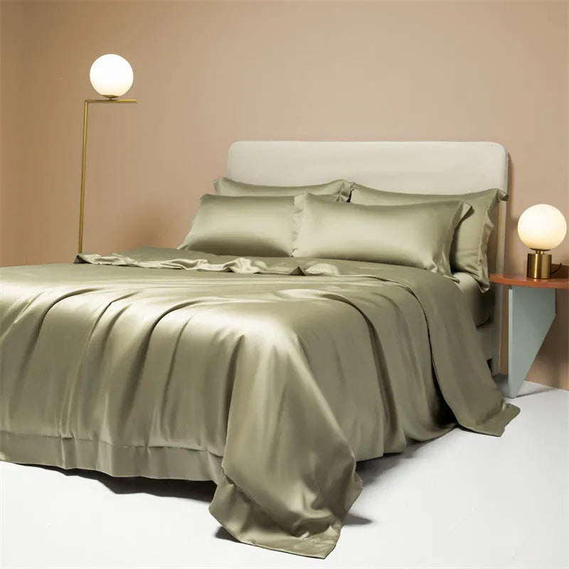 200 thread count Lenzing Tencel quilt sheets in Aurora Blue colour on a UK double bed