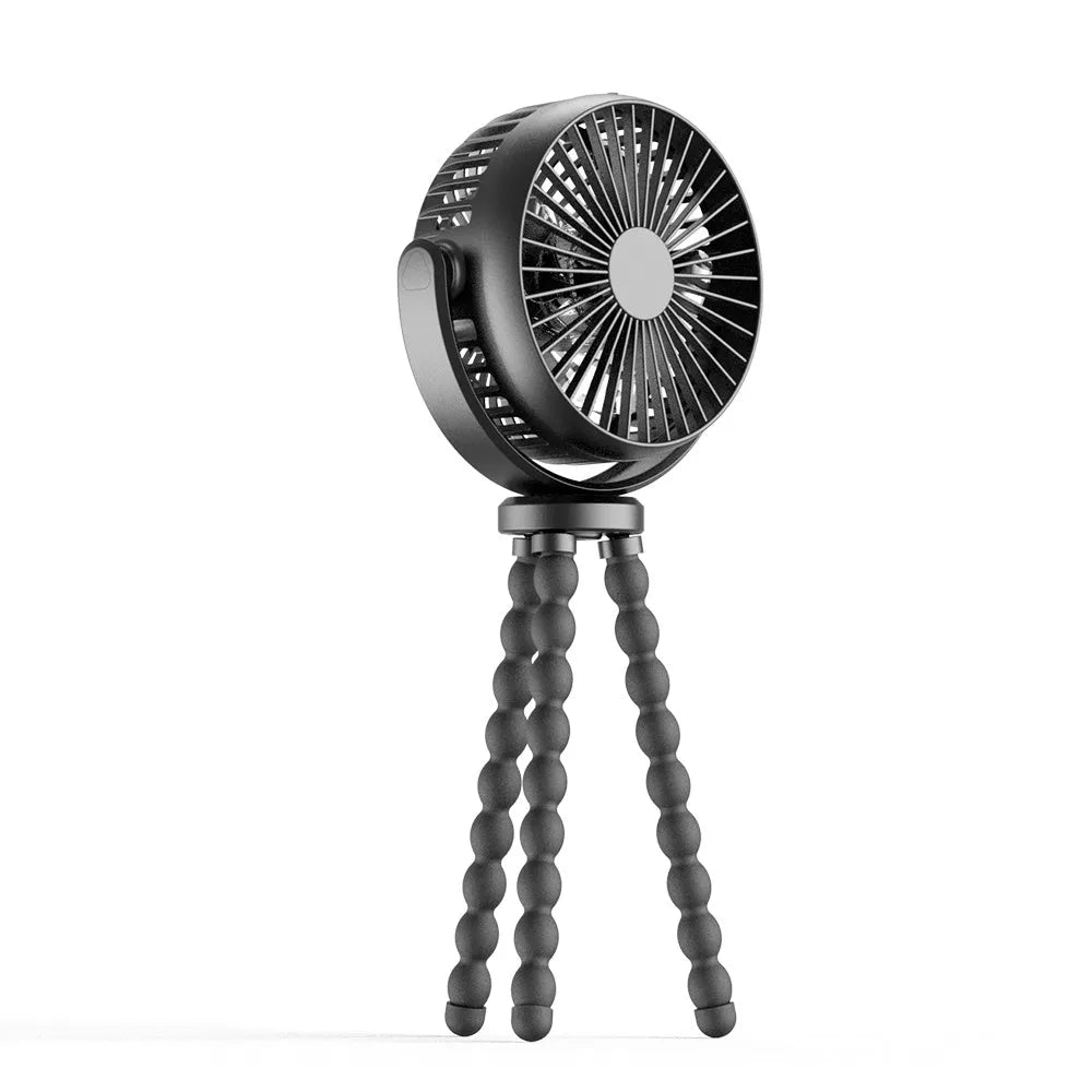 HOMEFISH F2 automatic shake head baby stroller fan with LED light and removable bracket on a stroller handle