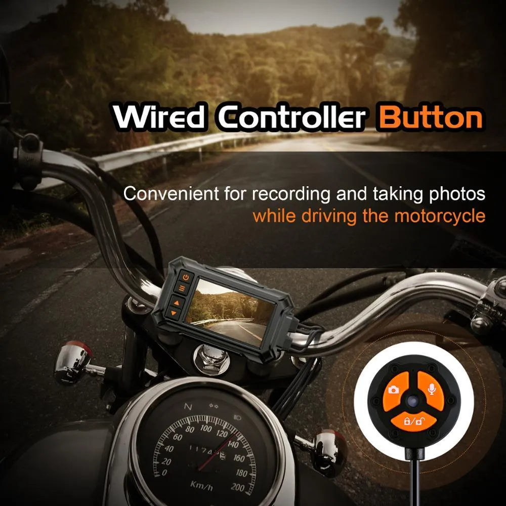 Motorcycle tachograph with dual lenses, GPS module, and waterproof housing for 1080P recording