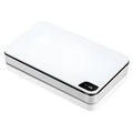 White multifunctional wireless phone charger and UV air steriliser unit with remote control.
