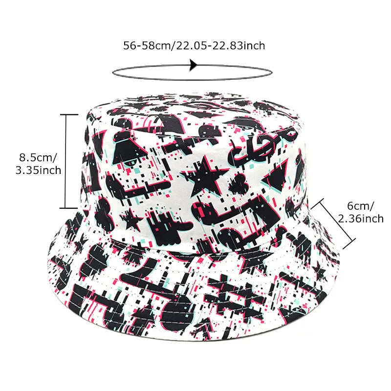 Retro musical note print polyester bucket hat dome crown size M