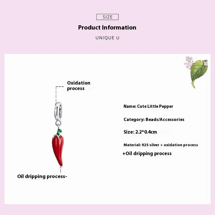 Korean style pepper leaf pendant in sterling silver with electroplated BSC461 finish