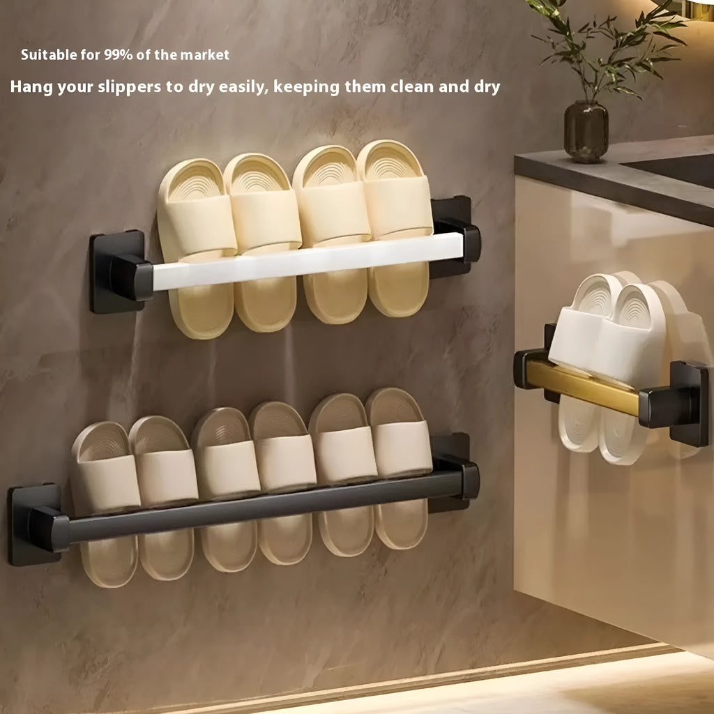 Nordic style carbon steel wall-mounted slipper rack with a seat in a white finish