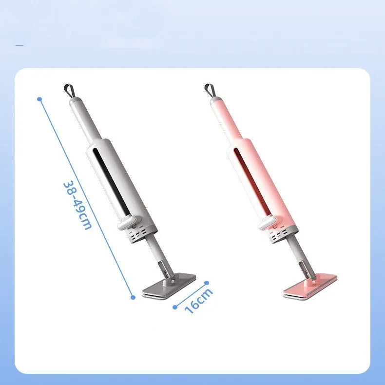 Pink self-squeeze mini mop with microfiber pads and crevice brush for floor cleaning