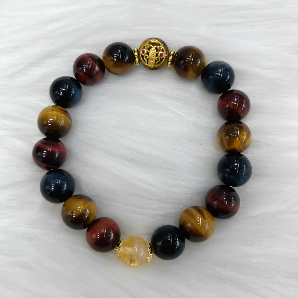 Natural tiger eye loose round beads long chain bracelet with Maillard styling measuring 18cm