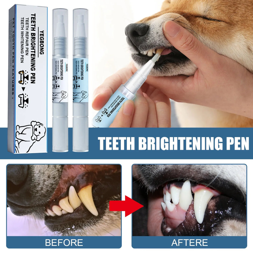Yegbong pet teeth whitening pen with 3ml+3ml dual-formula and two dental brushes for dog and cat tartar removal