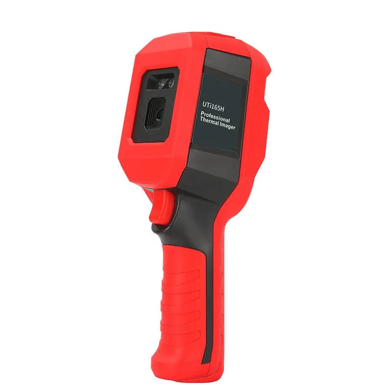 UTi series handheld infrared thermal imager with 2.8-inch display showing thermal pattern, dimensions 236x75.5x86mm