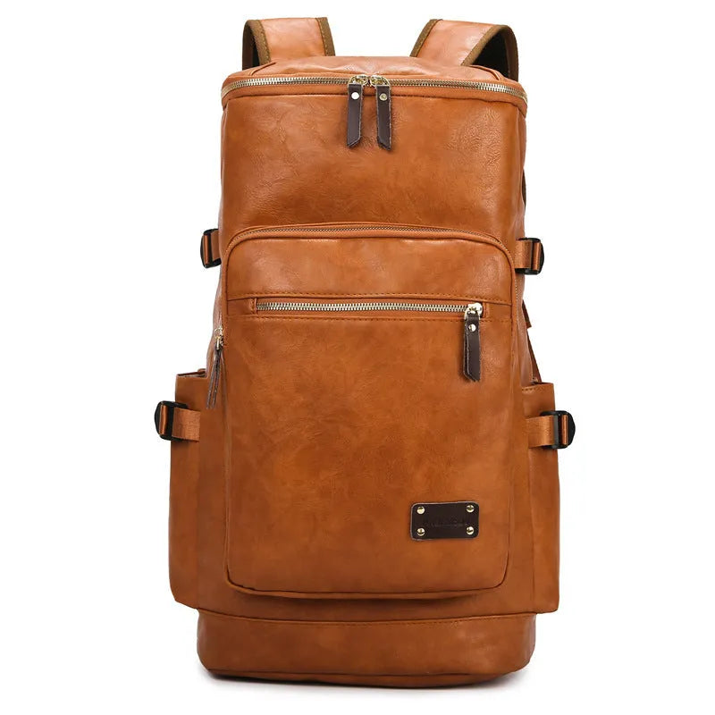 PU travel luggage bag 30x20x48cm, 20-35L capacity, curved shoulder strap, coffee black khaki
