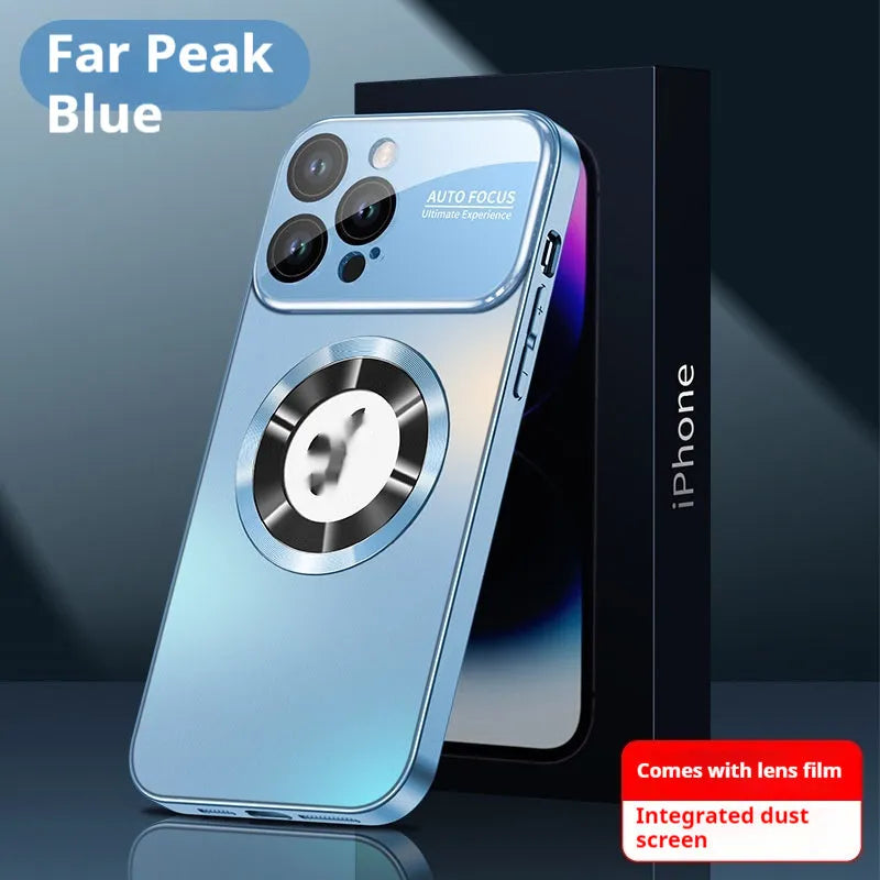 Magnetic phone case for iPhone in Desert Gold with frosted PC, large window, no logo, shockproof and anti-fingerprint.