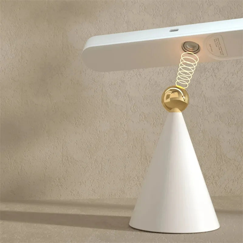 Geometric desk lamp with magnetic suction base and touch control in white or khaki colour