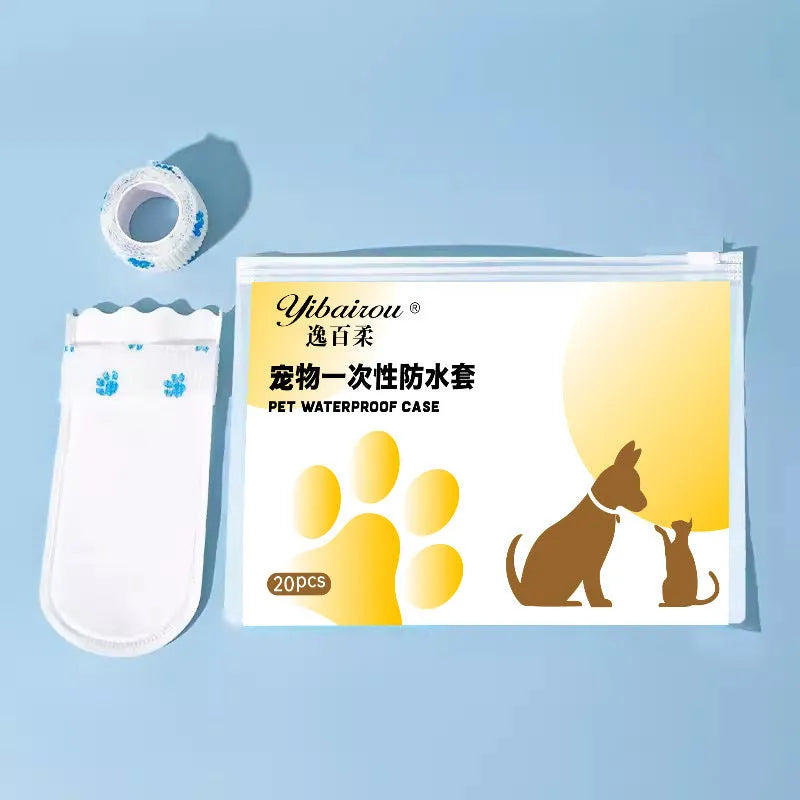 White disposable waterproof dog shoe covers in pack of 20, S and M sizes for small to medium dogs