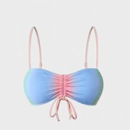 Women's lace-up triangle bikini top and matching bottoms in colour-matching polyester swimwear.