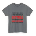Grey women's short sleeve cotton t-shirt with printed design, showing pullover style and regular sleeve length