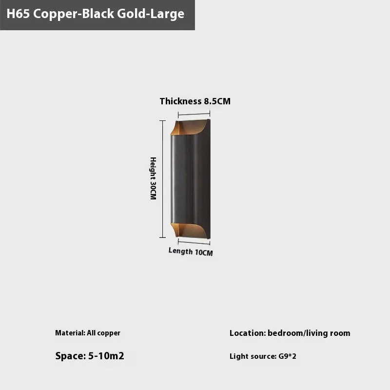 Minimalist copper wall lamp in black gold or natural copper finish for bedroom bedside lighting